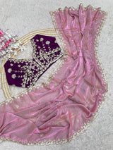 Premium Fendy Satin Silk Designer Saree with 5mm Sequins & Coding Embroidery Work | Fully Stitched Blouse