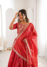 Heavy Simmer Silk Lehenga Choli Set with Thread & Sequin Work | 3 Meter Grand Flair | Fully Stitched Bridal Wear