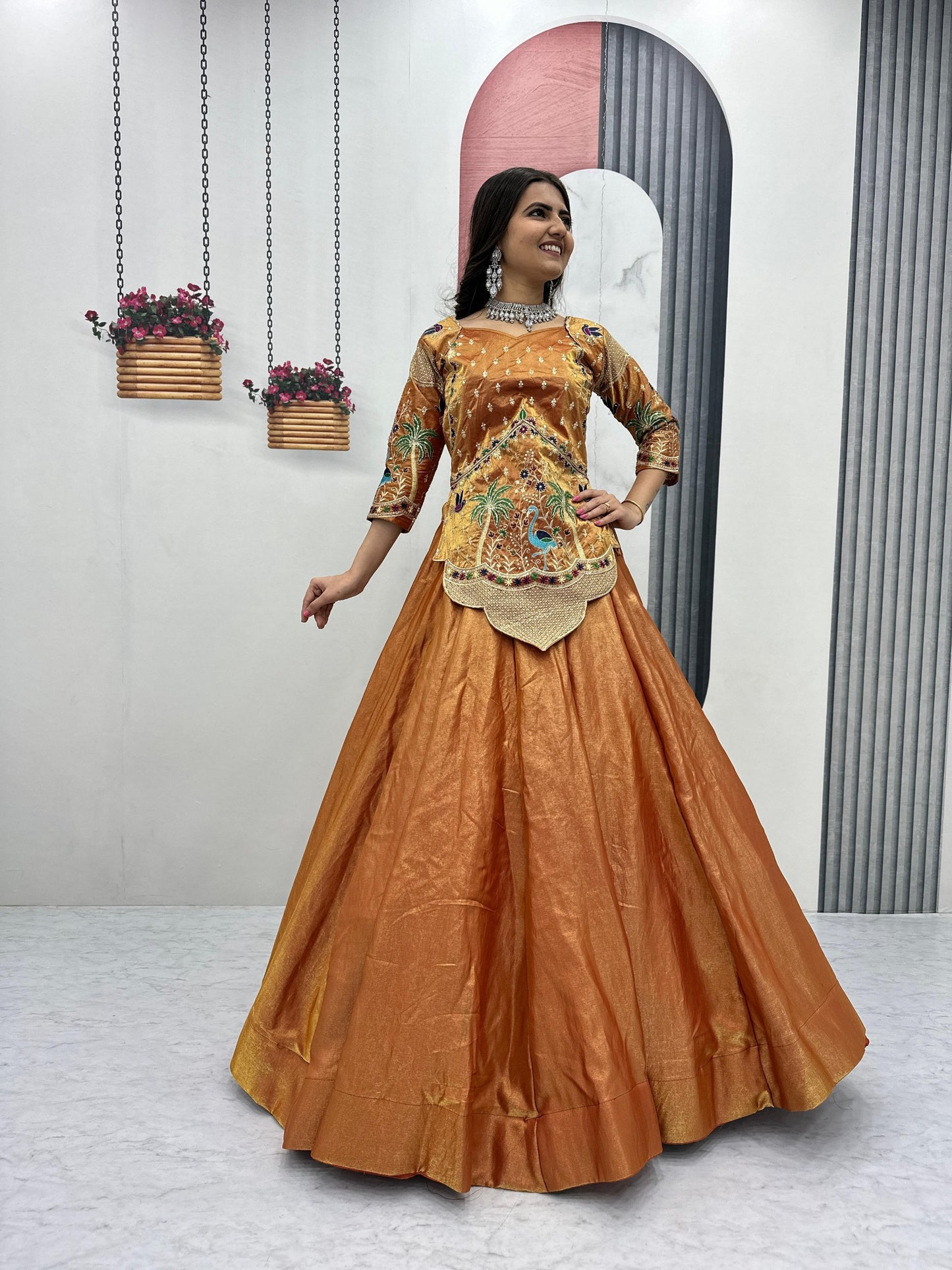Designer Pure Silk Satin Lehenga Set with Thread & Sequence Embroidery | Fully Stitched Ethnic Bridal Wear