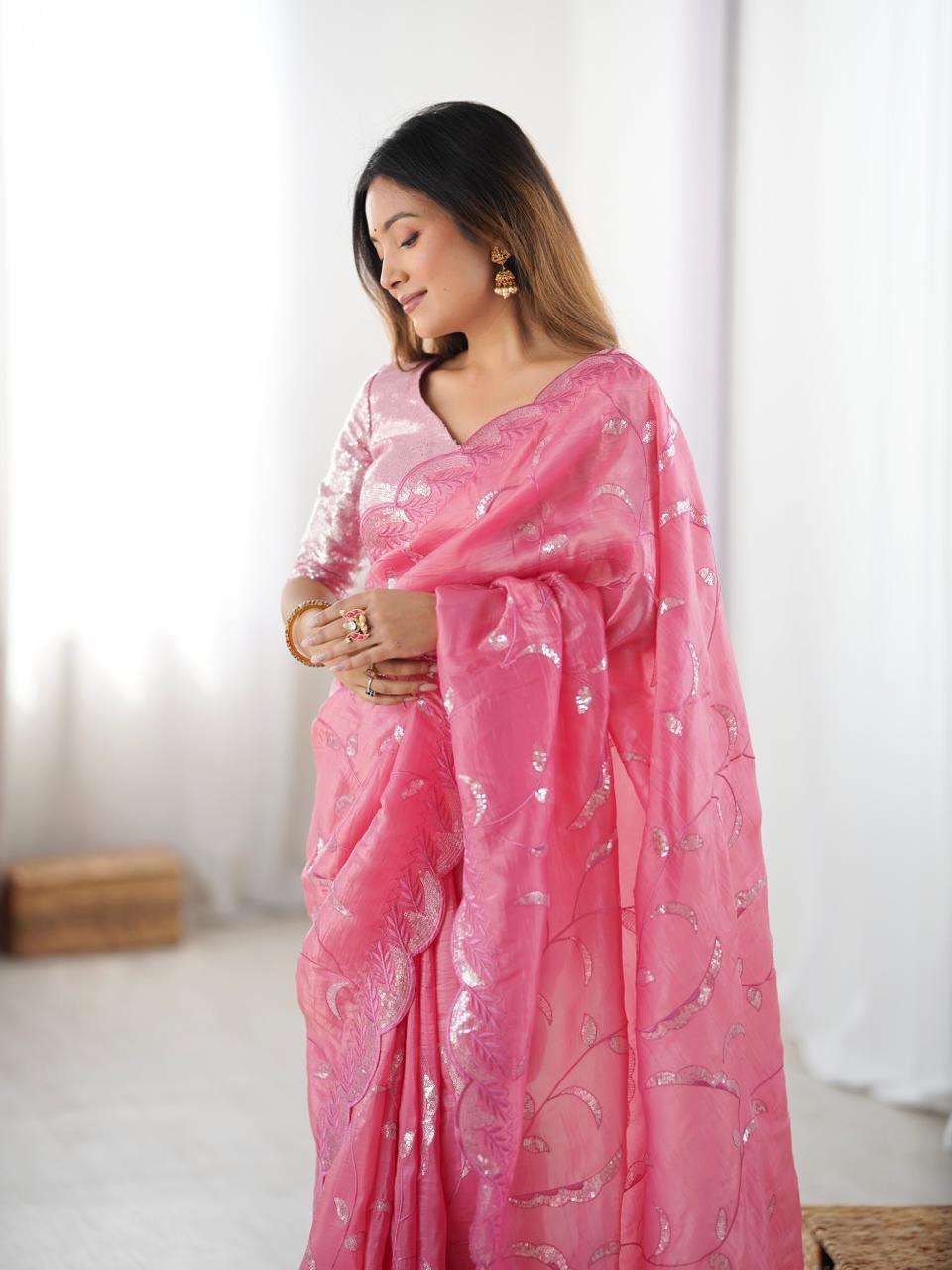 Gold Crush Ready to Wear Saree with Intricate Thread & Sequin Work | Designer Occasion Wear
