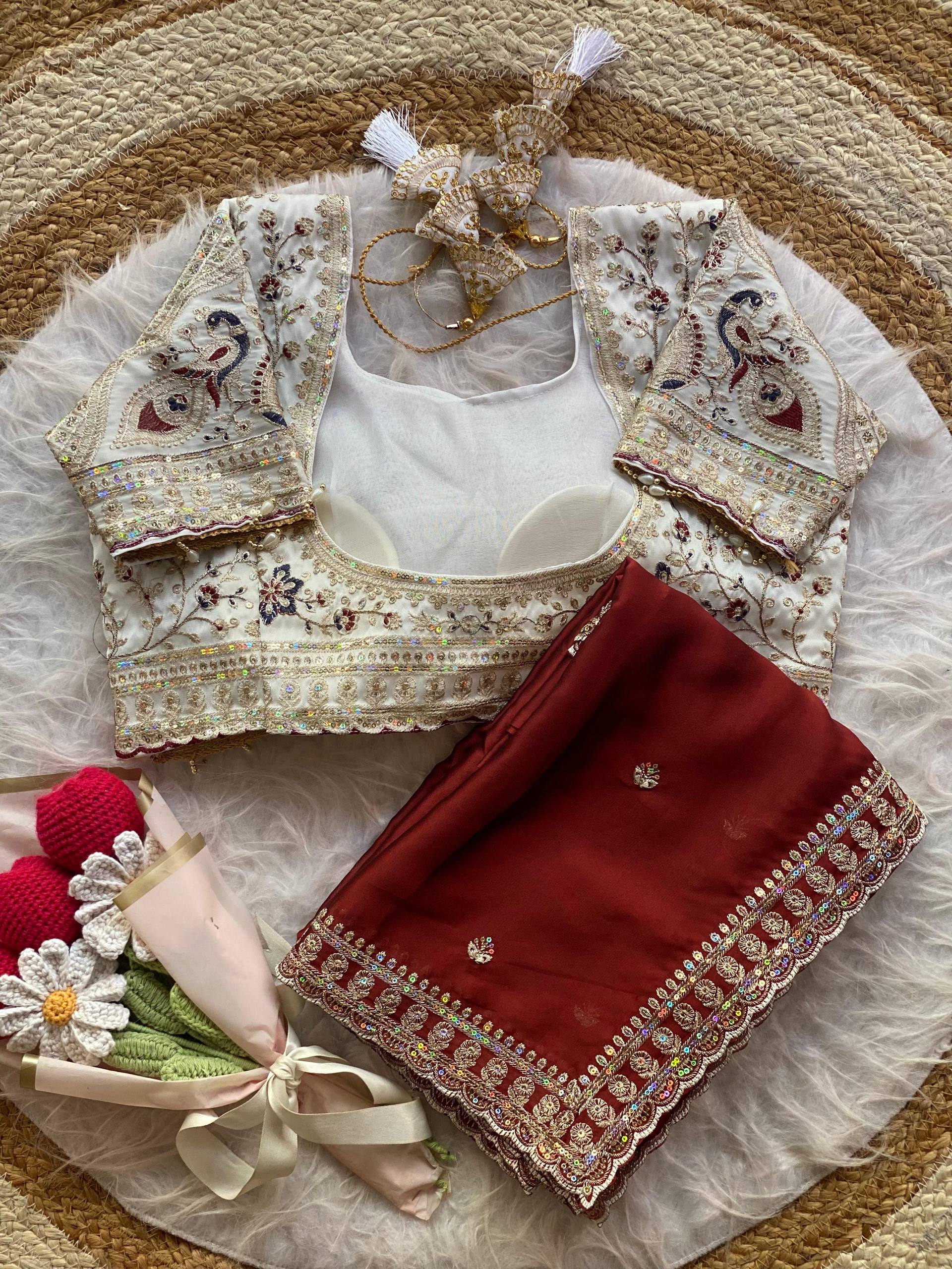 Premium Rangoli Silk Saree with Thread Sequins Jari Work & Designer Blouse