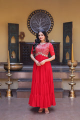 Party Wear Faux Blooming Long Gown with Heavy Embroidery Work