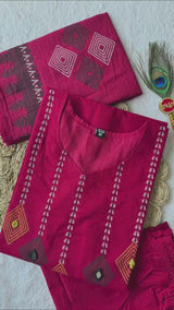 Hand Block Print Pure Cotton Kurti Set with Real Mirror Work & Mul Cotton Dupatta
