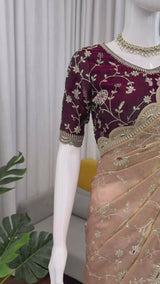 eavy Fendy Silk Party Wear Saree with Intricate Thread Embroidery