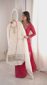 Premium Crunchy Silk Sharara Suit Set with Heavy Embroidery & Sequins Work – Fully Stitched Ethnic Party Wear