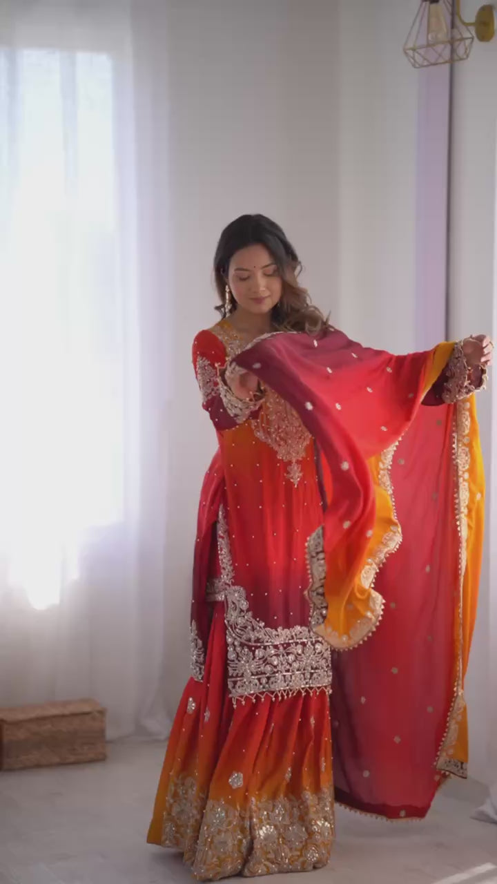 chinon-silk-embroidered-kurti-plazo-set-designer-festive-wear