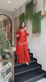 Handwork Mul Chanderi Kurta Sharara Set with Chiffon Dupatta