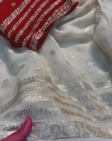 Elegant Georgette Saree with Rich Zari Weaving & Running Viscose Blouse | Festive Ethnic Wear  Soft Georgette Saree with Foil Butti Work & Designer Border | Traditional Party Wear Saree for Women