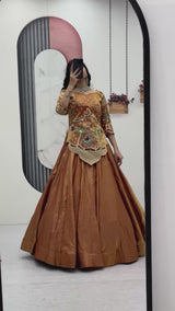 Designer Pure Silk Satin Lehenga Set with Thread & Sequence Embroidery | Fully Stitched Ethnic Bridal Wear