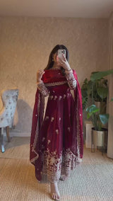 Designer Fendy Silk Anarkali Suit Set with Thread & Sequins Work – Festive & Wedding Wear
