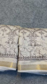 Premium Pure Tussar Silk Saree with Intricate Embroidery Border & Designer Butti Work with Extra Blouse
