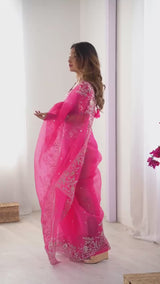 Heavy Organza Silk Saree with Thread & Sequin Embroidery | Designer Wedding & Festive Wear Saree for Women