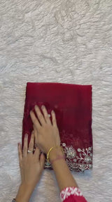 Fendy satin saree, sequence embroidery saree, 3mm sequence work, leheriya pattern saree, arco border saree, party wear satin saree, designer heavy border saree, rich look ethnic wear, wedding wear saree with running blouse