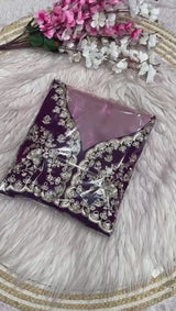 Premium Fendy Satin Silk Designer Saree with 5mm Sequins & Coding Embroidery Work | Fully Stitched Blouse
