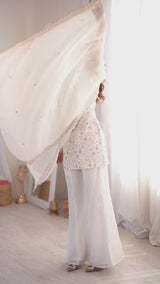 Elegant Embroidered Crunchy Silk Straight Kurta Set with Bell Bottom Palazzo
