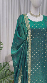 Heavy Fendy Silk Salwar Suit Set with Dupatta – Thread & Sequence Embroidery Kurta Pant Set