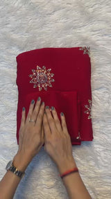 Fancy Crush Fabric Saree with Handwork Butti C Pallu and Running Blouse